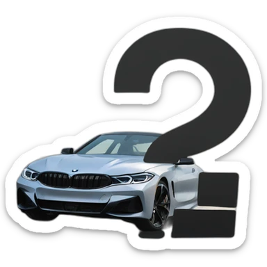 a question mark next to a bmw sticker