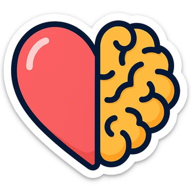 heart and brain together icon emoji, clear outlines, strong shadows and highlights, psychology and psychosomatics theme sticker