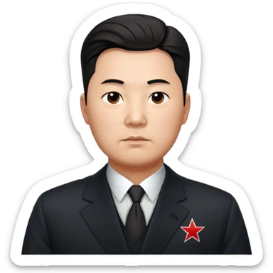 Official portrait of a North Korean man, head of the hull production workshop at a shipyard, serious and formal style, dark suit, confident and focused expression, style inspired by Soviet and North Korean official portraits sticker