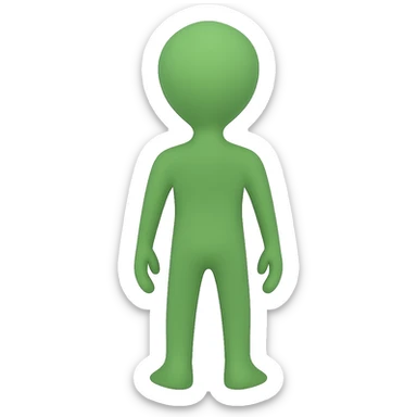 Create a clear rear view of an alien facing away from the viewer in a simple, rounded emoji style with no background. sticker