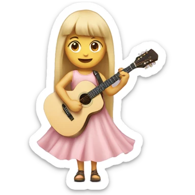 Girl with long blonde hair and bangs, wearing a baby pink long dress, playing acoustic guitar  sticker
