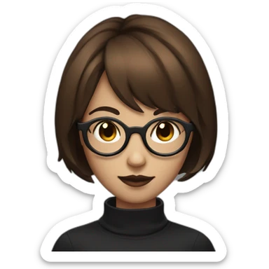 demon girl with brown short hair and round black glasses sticker