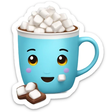 hot cocoa with marshmallows in light blue mug isolated sticker