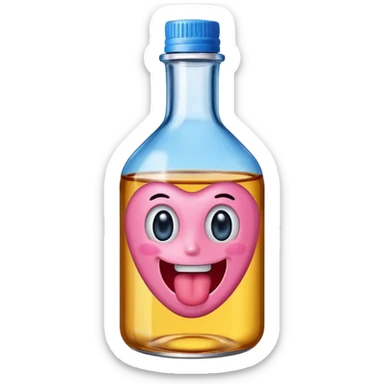 Smiling bottle of oil pink with silly face tongue out blue top sticker