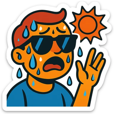 face with sunglasses, exaggerated sweating, feeling hot sticker