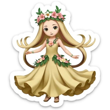 Cute Romantic Realistic  Floral Meloetta-Cresselia-Digimon-Pokémon-Fakémon-hybrid-fusion, full body sticker