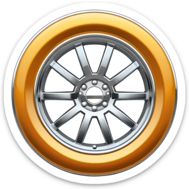 A chrome car wheel emoji, polished silver metal rim, smooth circular shape, minimal futuristic design, soft reflections, iOS emoji style, centered on white background, ultra clean look sticker
