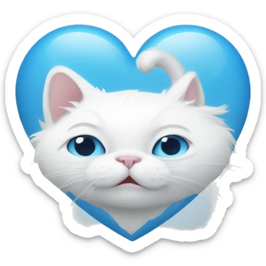 A white cat that pops out from the blue heart sticker