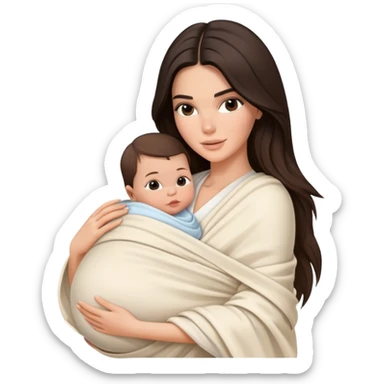 brunette Kendall Jenner with long hair holding newborn baby in swaddling cloth sticker