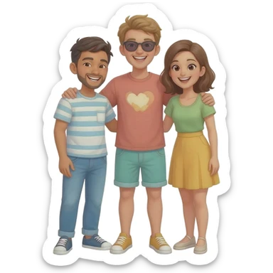 group of three friendly people together sticker