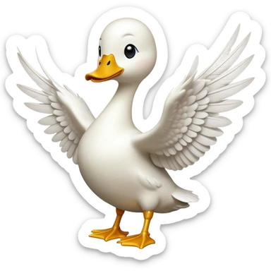 cinematic-[white duck]-realistic-full-body-perched-emoji,-wings-tucked-neatly,-head-tilted-dramatically,-sleek-[white]-feathers,-simplified-yet-realistic-focused-features,-highly-detailed,-glowing-with-an-almost-sarcastic-glow sticker