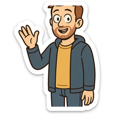 Corentin Carlier in flat toon style, casual clothes, waving sticker