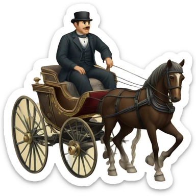 a man sits in a horse-drawn carriage from Russia in the 19th century sticker