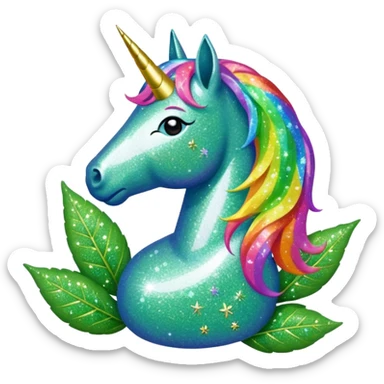 Weed leaf with a Glitter unicorn  sticker