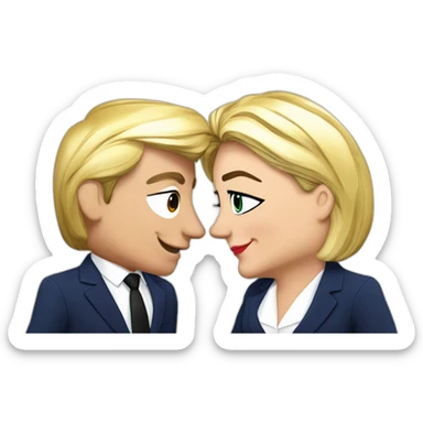 Macron et marine le Pen font un bisou sticker