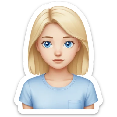 light gentle 20 year old girl in a shirt, light hair, blue eyes sticker
