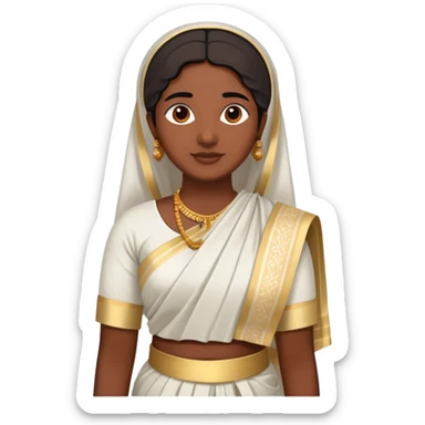 Malayali person in traditional Kerala attire with mundu and kasavu saree sticker