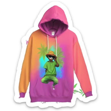 Hemp leaves Multicoloured neon person smoking wearing hoodie dancing hip hop bucket hat tropical Skater fashion aesthetic baggy clothes graphic t shirt 420 sticker