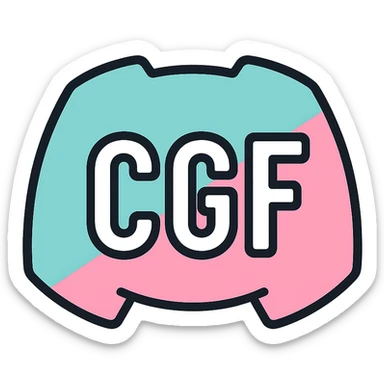 Discord emoji for a server featuring the letters 'CGF' in white and pastel colors, clean, modern, easily readable, transparent background, 128x128 sticker