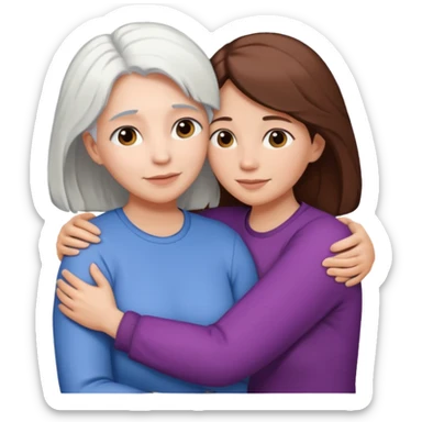 Abrazo de Madre con pelo blanco y hija con pelo morena sticker