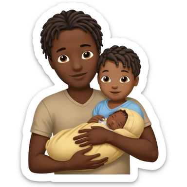 Happy African very dark black skinDad with short dread locs, with his newborn in arm,faceless brown skin newborn baby in arm sticker