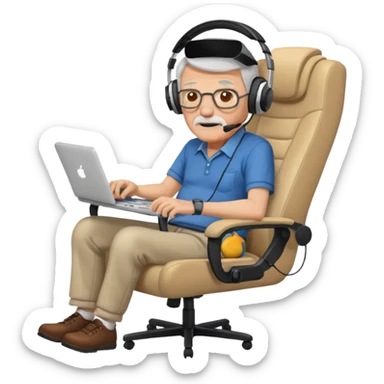 old man in gaming chair at a gaming desk sticker