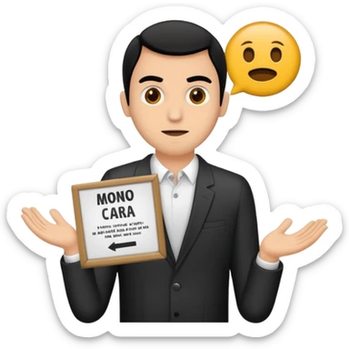 Un hombre bajo con cara de mono con un cartel que ponga SANDRO sticker