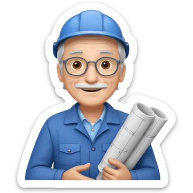 A wise old engineer with warm smile, blueprint rolled under his arm.
 sticker