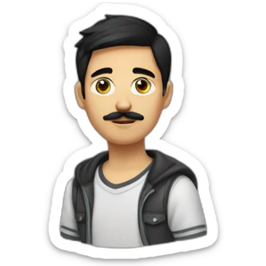 Teenboy with medium Short black hair and mustache sticker