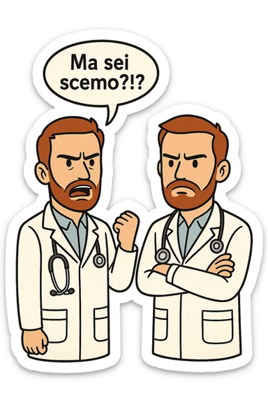 Dottore con la stessa faccia e camicie, dice "Ma sei scemo?!?" sticker