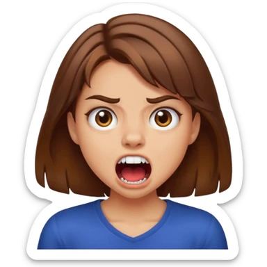 A girl growling like rawr silly vibes but make it an emoji not real human but long brown hair and more silly sticker