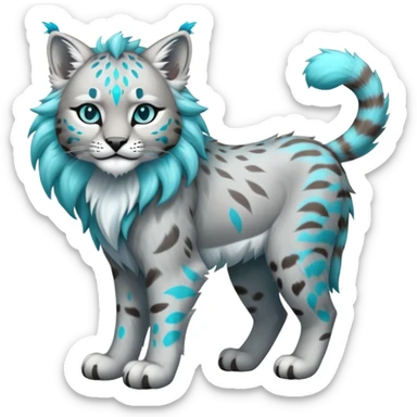 Silver-grey and cyan Fairy-type Bobcat-Lynx-Lion-Fakémon full body sticker