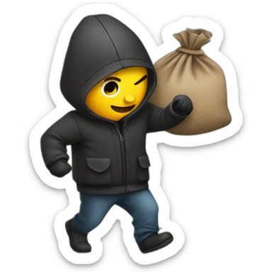 Thief carrying a money bag sticker