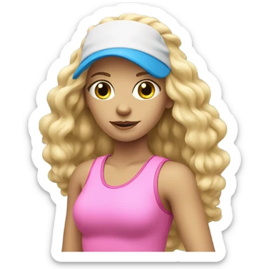 Tennis blonde girl in pink with long hair and blue aye  sticker