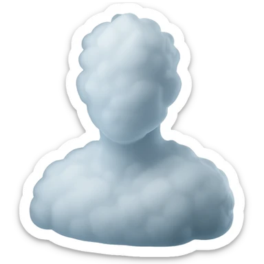 person made entirely of white fluffy clouds, shoulder up, front view, matte glass style sticker
