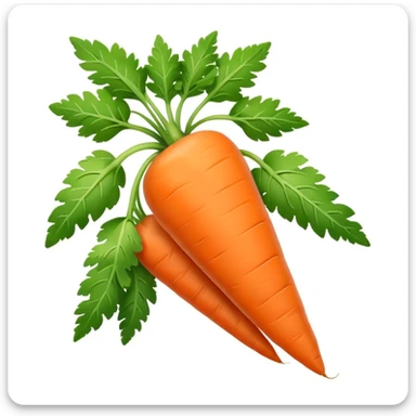 cute emoji-style carrot seed pack, rectangular seed package, orange carrot illustration, green leaves, cartoonish, white background, minimal, smooth edges, soft shadow sticker