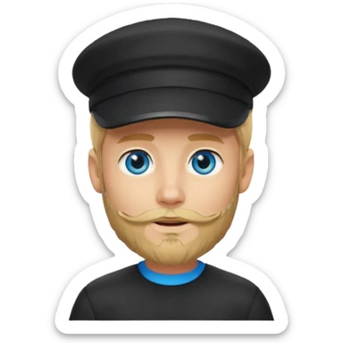 Ragazzo biondo con occhi azzurri e con barbetta bionda e cappello nero con visiera sticker