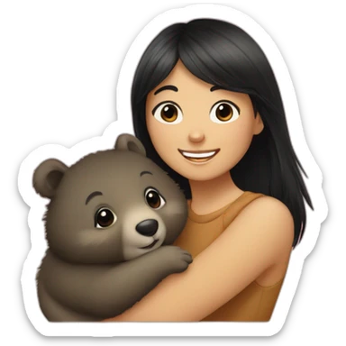happy-girl-who-is-black-hair-and-hugging-happy-quokka sticker