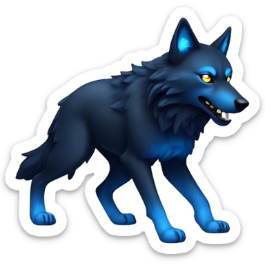 A black wolf with glowing eyes and blue flames sticker
