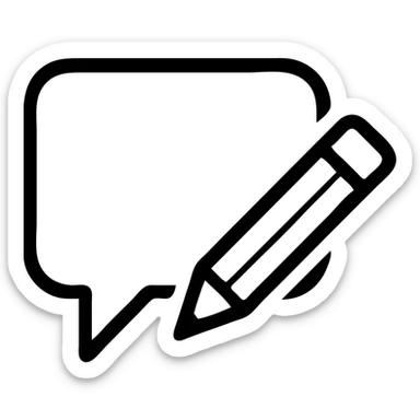 comic style speech bubble with a pen or pencil, representing a post caption as if it were a comment sticker