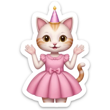 happy girl cat wearing a birthday dress sticker
