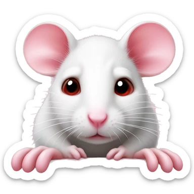 Realistic white rat with small ears, bright red eyes and baby pink tail and baby pink paws in sleeping position sad face eyes open sticker