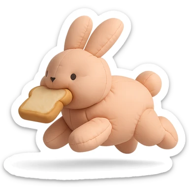full-body peach bunny running with toast in mouth in cushion style sticker