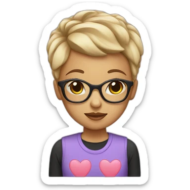 Girl with boycut hair and specs with hearts sticker