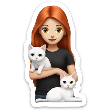 A red-haired girl with long hair and a white and black cat sticker