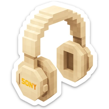 full-size Sony headphones, ivory color, isometric view sticker