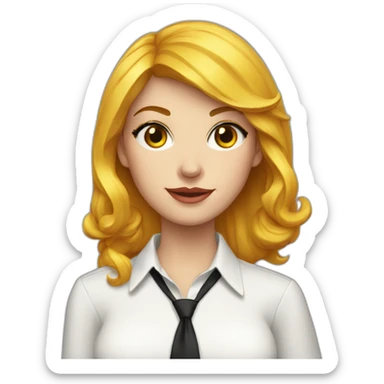 White Woman with red side swept bangs and yellow eyes wearing a white button up shirt and black tie sticker