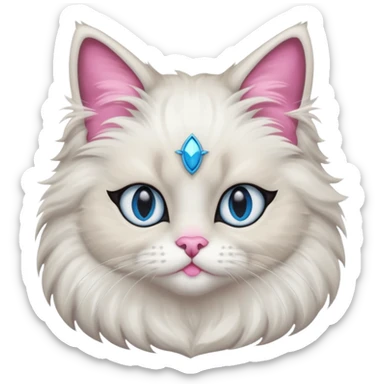 Neva masquerade cat, very fluffy, gray and white, blue eyes and pink nose. No jewelry  sticker