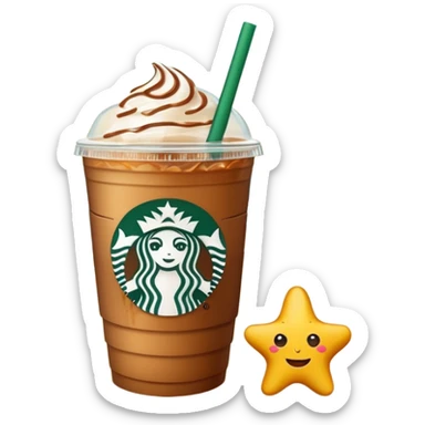 Starbucks summer with cup of iced coffee, sun, beach vibes, cheerful emoji style sticker