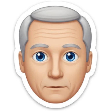 Middle aged man with receding grey hair and no beard, blue eyes sticker